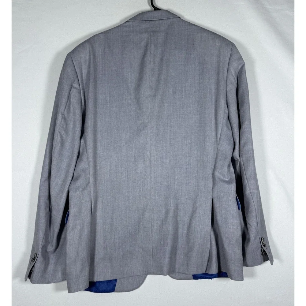 Peter Millar Blazer Mens 46 Gray Wool Blue Lining Two Button Sports Coat Preppy